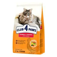 CLUB 4 PAWS Premium ėdalas suaugusioms katėms „Hairball Control“ 2 kg parduotuvėje petreon.lt