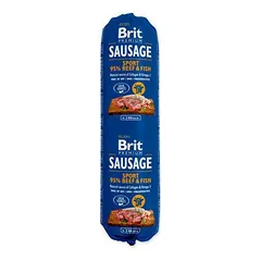 Brit Premium Sausage Sport Beef & Fish visavertis drėgnas maistas aktyviems šunims su jautiena ir žuvimi, 800 g