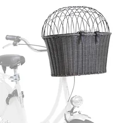 Trixie Front Bicycle Basket priekinis dviračio krepšys šunų pervežimui ant dviračio vairo, pintas, su tinkleliu ir čiužiniu, antracitas, 44 × 34 × 41 cm