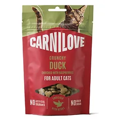 CARNILOVE Crunchy Snack Cat Duck 50 g su antis ir avietėmis, traškus skanėstas katėms