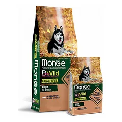 Monge BWild Grain Free All Breeds Adult su lašiša ir žirneliais, sausas maistas šunims 12 kg