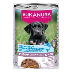Eukanuba konservuotas maistas šuniukams su upėtakiu ir batatais 400g