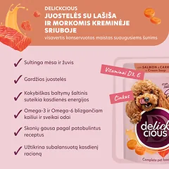 DELICKCIOUS konservuotas pašaras su lašiša ir morkomis suaugusiems šunims, 85 g — 2 nuotrauka