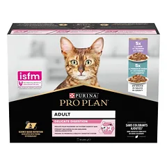 PURINA PRO PLAN Delicate Digestion su kalakutu ir vandenyninėmis žuvimis padaže. 10 x 85 g daugiapakė drėgnas maistas katėms su jautria virškinimo sistema
