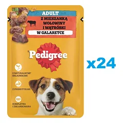 PEDIGREE Adult gabalėliai drebučiuose su jautiena ir kepenėlėmis 24x100g