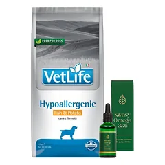 FARMINA Vet Life Hypoallergenic Fish & Potato 12kg + LAB-V Omega 3 ir 6 riebalų rūgštys bendrai šunų ir kačių sveikatos, kailio ir odos būklei gerinti 100ml