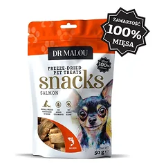 DR MALOU Mėsos kubeliai iš 100 % liofilizuotos lašišos mėsos, 2 x 50 g, skanėstai šunims