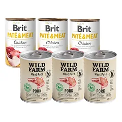 Wild Farm Pate Pork 3x400g pašaro šunims be glitimo + BRIT PATE & MEAT CHICKEN 3x400g