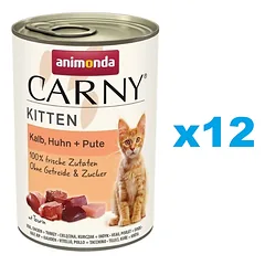 ANIMONDA Carny Kitten Veal&Chicken&Turkey 12x400 g veršiena, vištiena ir kalakutiena kačiukams