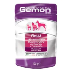 Gemon Dog All Breeds Adult Chunkies su jautiena ir kumpiu, drėgnas maistas šunims 100 g parduotuvėje petreon.lt