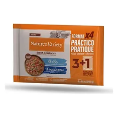Nature's Variety Bites padaže Adult drėgnas maistas katėms 44 x 85 g, mit Huhn und Lachs — 4 nuotrauka