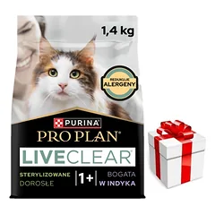 PRO PLAN LiveClear Maistas suaugusiems katėms po sterilizacijos, turtingas kalakutiena, 1,4 kg + Staigmena katei
