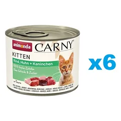 ANIMONDA Carny Kitten Beef&Chicken&Rabbit 6x200 g jautiena, vištiena ir triušiena kačiukams