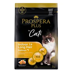 Prospera Plus Indoor 1+ Salmon Long Hair sausas pašaras suaugusioms ilgaplaukėms katėms, 2 kg — 2 nuotrauka