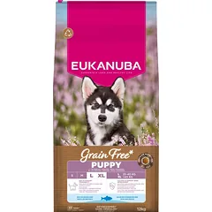 Eukanuba Puppy & Junior Large Grain Free Ocean fish sausas maistas didelių veislių šuniukams, be grūdų, su vandenyno žuvimi, 12 kg