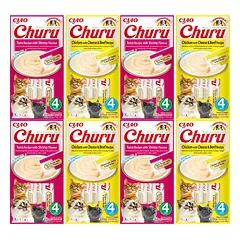 INABA Churu kačių skanėstai su tuno ir krevečių skonio 4x(4x14g) + Churu kačių skanėstai su vištienos, sūrio ir jautienos skonio 4x(4x14g)