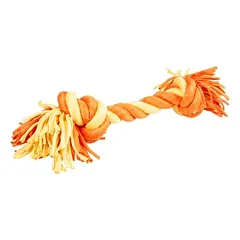 Duvo+ Zahnpflegeseil aus Sweaterstoff mit 2 Knoten orange/gelb