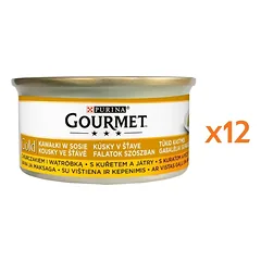 GOURMET Gold kačių maisto gabaliukai su vištienos ir kepenėlių padažu, 12 x 85 g