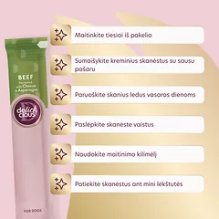 DELICKCIOUS kreminiai skanėstai su jautiena, sūriu ir smidrais suaugusiems šunims (4x15 g), 60 g — 5 nuotrauka