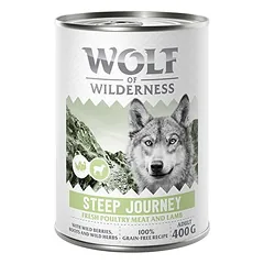 Wolf of Wilderness Adult – su daug šviežios paukštienos, drėgnas maistas šunims 6 x 400 g, Steep Journey - Geflügel mit Lamm — 5 nuotrauka