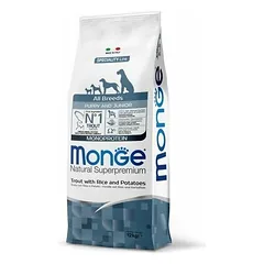 Monge All Breeds Puppy and Junior Monoprotein su upėtakiu, ryžiais ir bulvėmis, sausas maistas šuniukams 12 kg