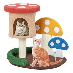 Kačių draskymo stulpas, su nameliu ir platforma, 60,96 × 49,53 × 59,69 cm — 4 nuotrauka