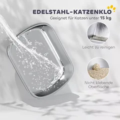 Nerūdijančio plieno tualetas didelėms katėms, su aukštais kraštais ir samteliu, 53 x 42 x 27 cm, anglies pilkas — 4 nuotrauka
