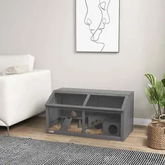Nykštukinių žiurkėnų narvas su platforma ir kabančiu tiltu, 85 x 45 x 44 cm, tamsiai pilkas — 2 nuotrauka