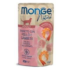 MONGE Natural konservuotas pašaras su tunu, vištiena,  krevetėmis katėms, 80 g