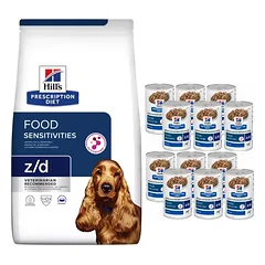 HILL'S PD Prescription Diet Canine z/d Food Sensitivities 3kg + HILL'S PD Prescription Diet Canine z/d Food Sensitivities Original 12x370g