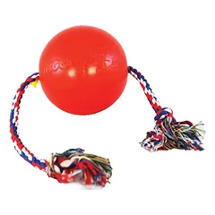 Žaislas guminis kamuolys raudonas su virve 18cm