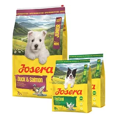 JOSERA Duck and Salmon Junior Mini 10 kg skirtas tinkamai mažų veislių šuniukų raidai + 2x900 g maisto NEMOKAMAI