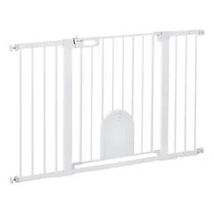 Apsauginiai varteliai šunims durims ir laiptams, tvirtinami spaudimu, metalas ir ABS, 75-131 x 76 cm, balti