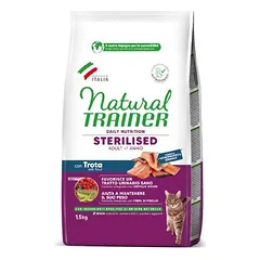 Natural Trainer Cat Adult Sterilized With Trout sausas maistas sterilizuotoms katėms su forele, 1.5 kg