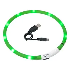 Flamingo Visio Green LED antkaklis šunims ir katėms, įkraunamas, 70 cm