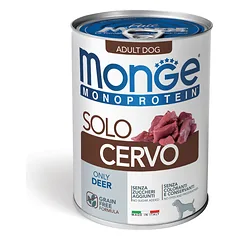 Monge Monoproteico Solo – Wet Dog Pate 100% Deer 400g (pak24) parduotuvėje petbaze.lt