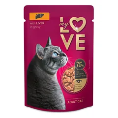 Pilnavertis konservuotas pašaras suaugusioms katėms su kepenėlėmis padaže MY LOVE 85g x 24