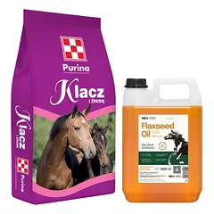 Purina kumelaitė ir eržilas 25kg + Lab-v Linų sėmenų aliejus – 100 % šalto spaudimo linų sėmenų aliejus arkliams 5000 ml