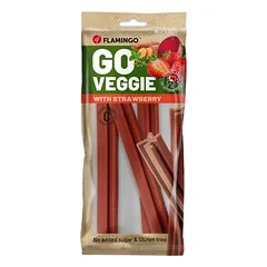 Flamingo Veggie lazdelė su braškėmis, skanėstai šunims, raudona