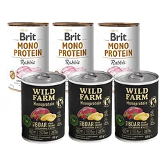 BRIT MONO PROTEIN RABBIT 3x400g + Wild Farm Monoprotein Wild Boar 3x400g hipoalerginis šunų ėdalas