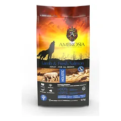 AMBROSIA grain-free Lamb & Fresh Salmon Adult, begrūdis ėrienos ir šviežios lašišos sausas maistas šunims 2kg. – 12kg.
