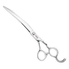 Yento Cobra Curved žirklės - profesionalios lenktos žirklės, rankomis kalamos su kobalto priedu, dekoratyvi rankena