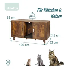 Kačių tualeto spintelė Relaxdays, XXL, 2 skyriai, 120 × 65 × 52 cm — 4 nuotrauka