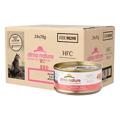 Almo Nature HFC Jelly Salmon konservai katėms su lašiša drebučiuose, 24 x 70 g — 4 nuotrauka