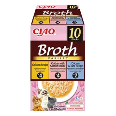CIAO Broth skanėstas katėms, vištiena su lašiša ir tunu vištienos sultinyje, 10×40 g