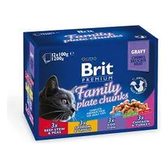 Brit Premium Cat Family Plate drėgnas maistas katėms, 12x100 g