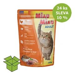 Miau Miau katė vištiena A kepenys, kišenė 100 g (24 vnt)