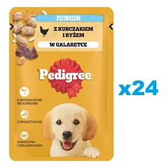 PEDIGREE Junior paketėlis 24x100g drėgno maisto šuniukams su vištiena želė gabalėliuose
