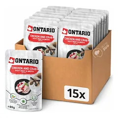 ONTARIO Chicken & Crab konservai katėms su vištiena ir menke sultinyje 80g x15vnt.
