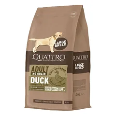 Quattro begrūdis didelių veislių suaugusių šunų pašaras su antiena, 12 kg